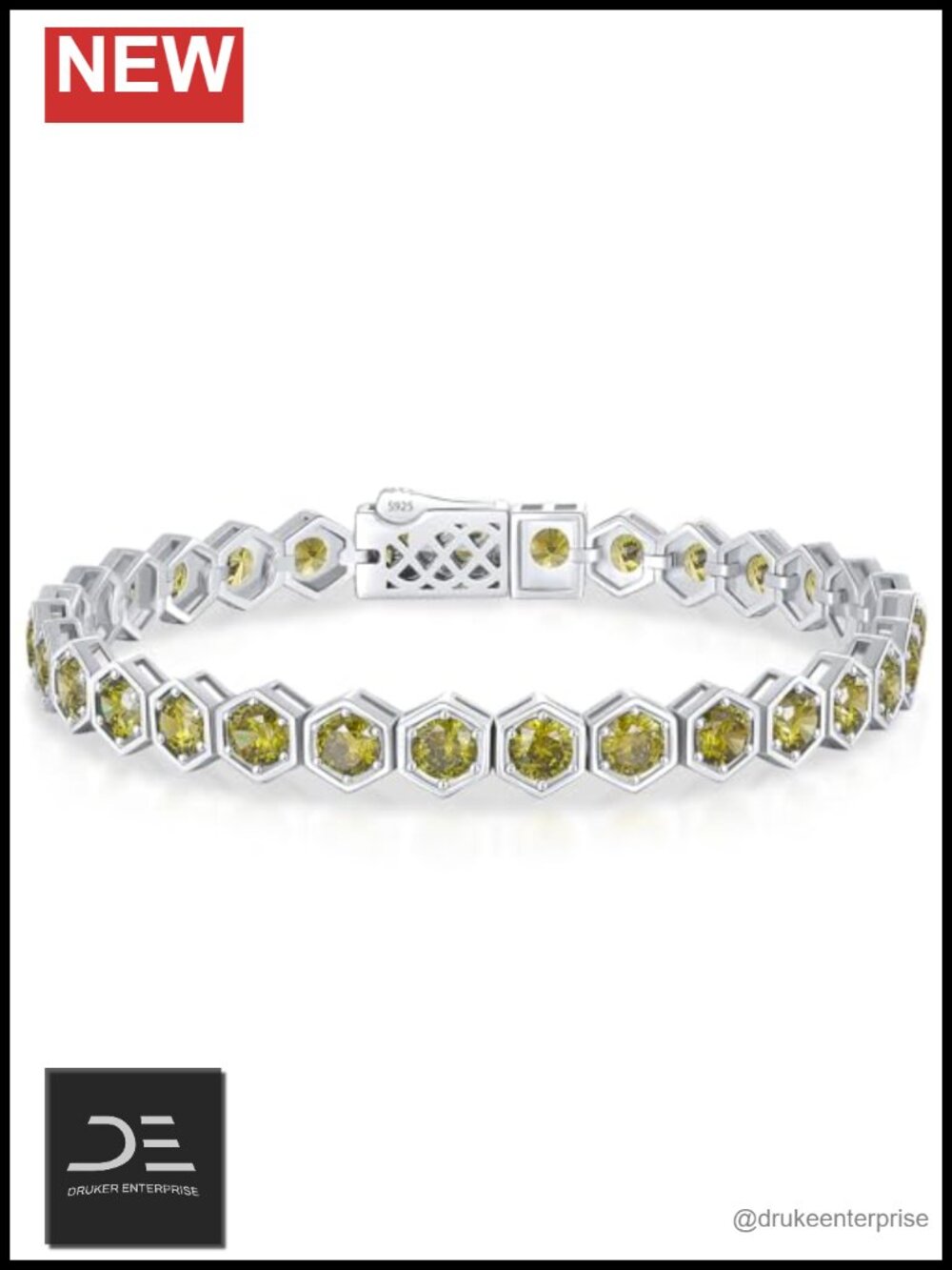 Peridot Tennis Bracelet Women 925 Sterling Silver Hexagon Gift